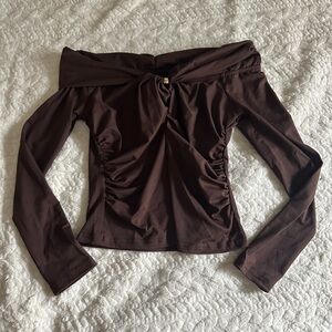 Elegant Off-Shoulder Brown Top